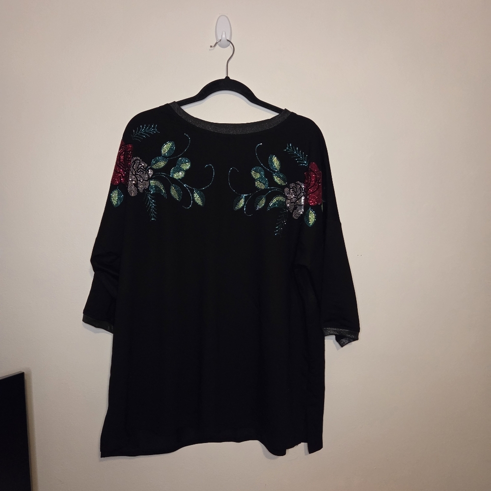Queen Tina Plus Size 3 Rose Vine Embellished Sparkly Top Shoulder Accents - Picture 4 of 10
